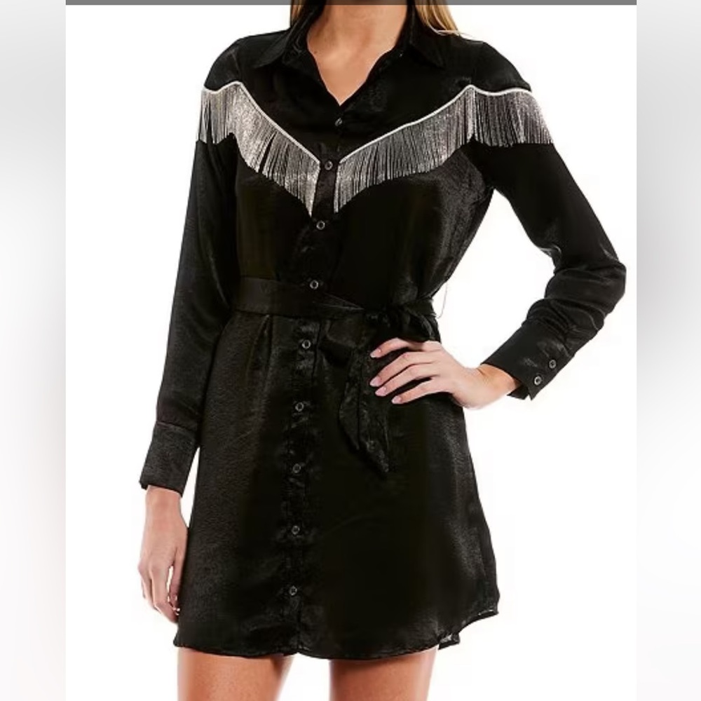 Evolutionary Long Sleeve Fringe Shirt Dress Size S